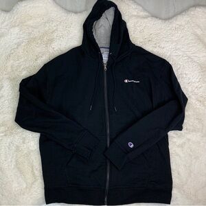 Champion Script Logo Black Full Zip Hoodie Men’s Size 2XL